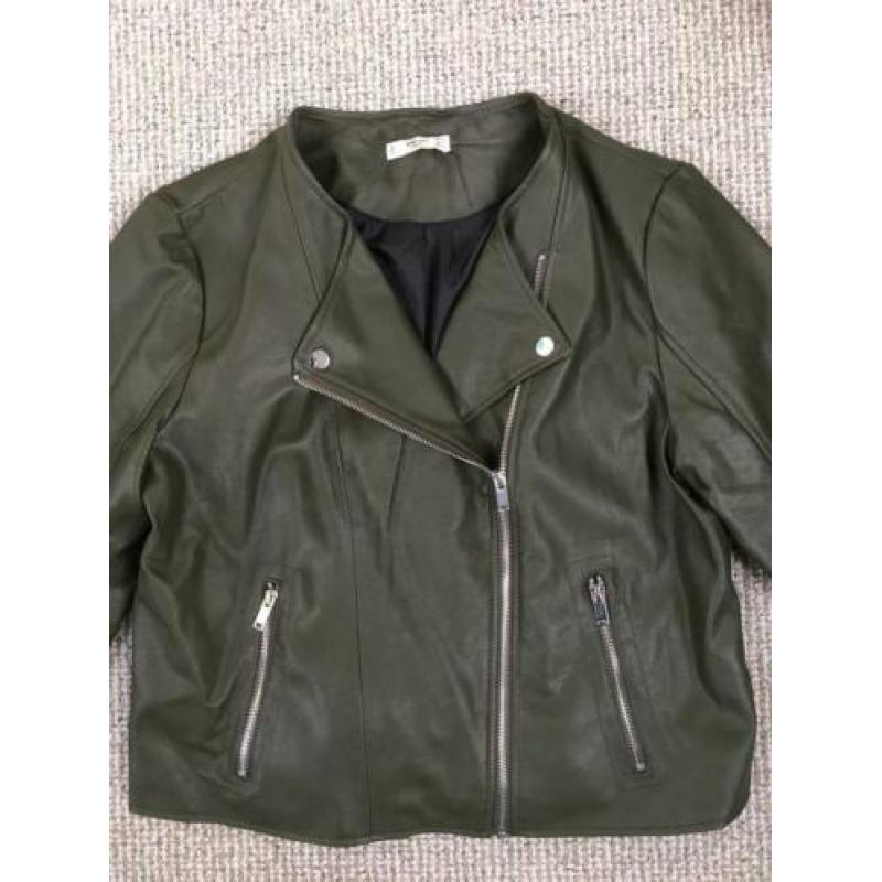 Lether look groen biker jasje maat XL mango casual