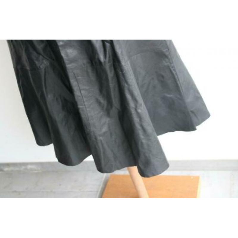 Vintage rok echt leer zwart leder a lijn retro maat 40 42