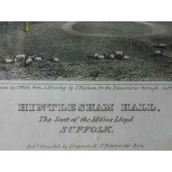 Antieke ingelijste ets uit Engeland van Hintlesham hall.