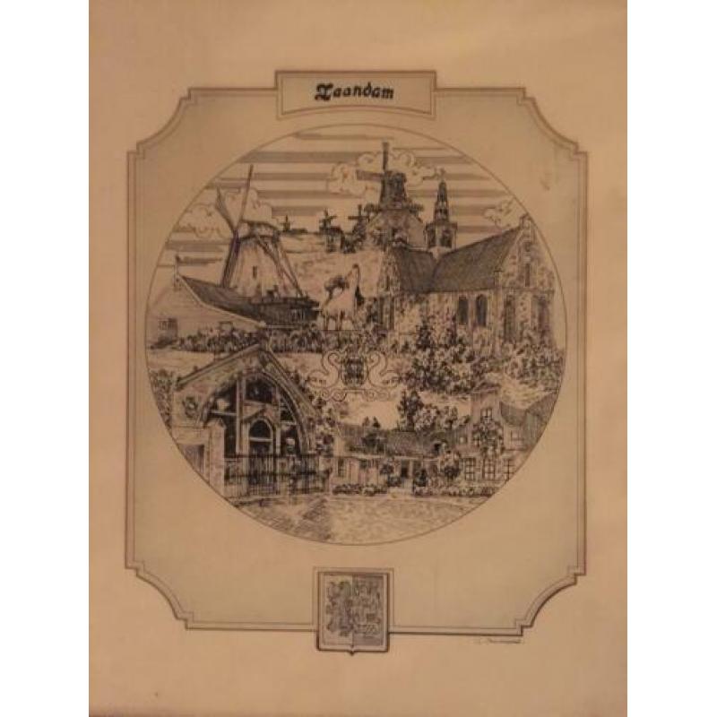 Afbeeldingen Gemeente Zaandam in lijst 45 cm x 37 cm