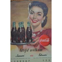 Oude Coca Cola Poster. Kalender Januari, Februari 1950