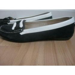 maat 37,5 TREMP suede instappers blauw wit