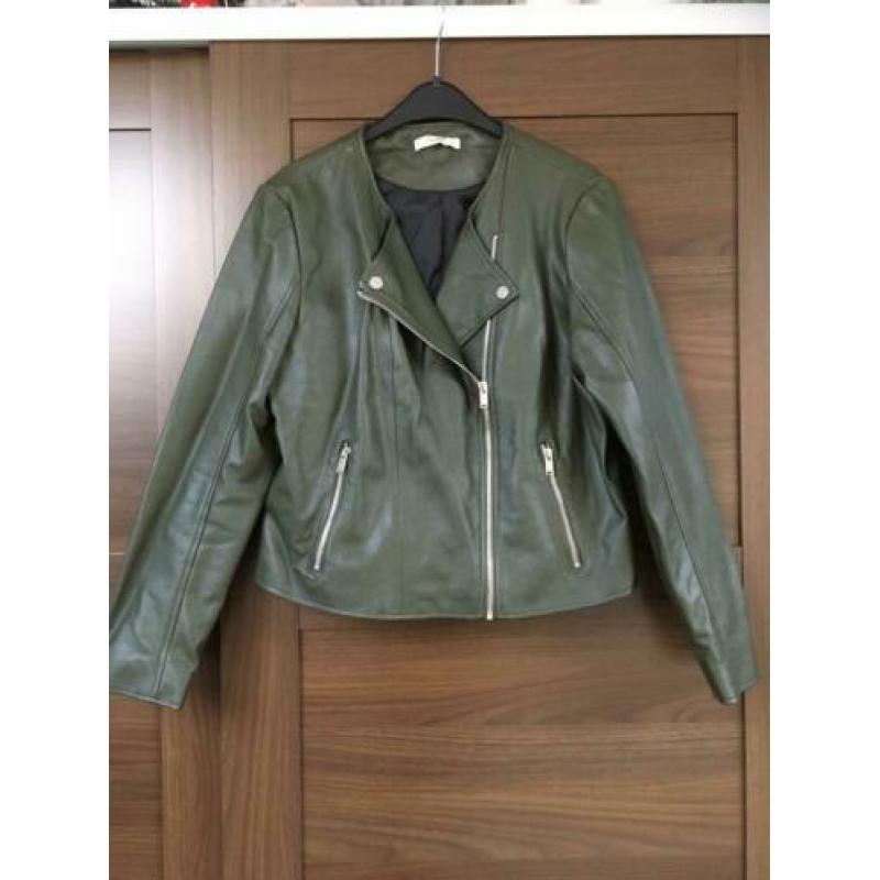 Lether look groen biker jasje maat XL mango casual