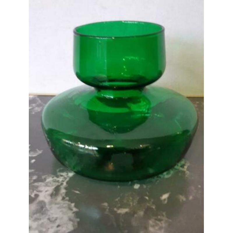 Mooie vintage groene vaas, doorsnee 14x H 12 cm