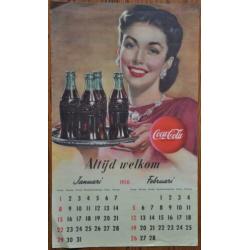 Oude Coca Cola Poster. Kalender Januari, Februari 1950