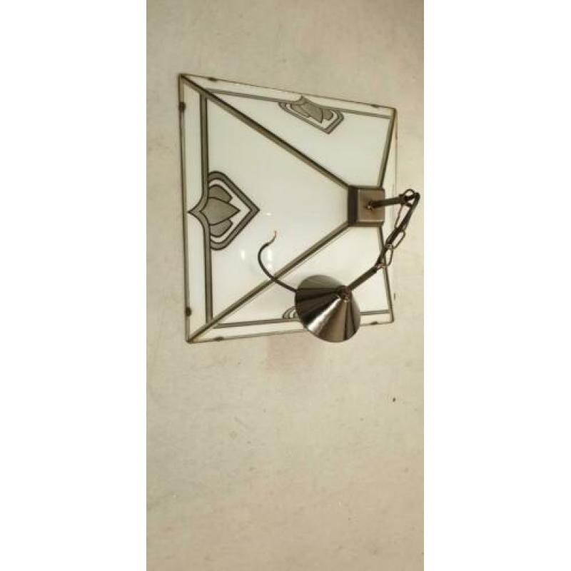 Glazen hanglamp en tafellamp samen 25
