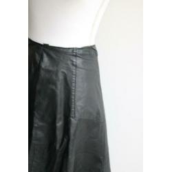 Vintage rok echt leer zwart leder a lijn retro maat 40 42