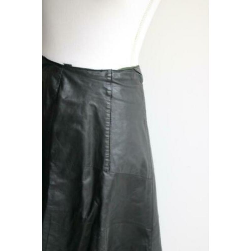 Vintage rok echt leer zwart leder a lijn retro maat 40 42