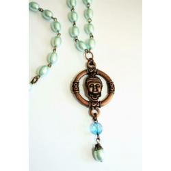 Set van een ketting en armband blauw, brons met boeddha