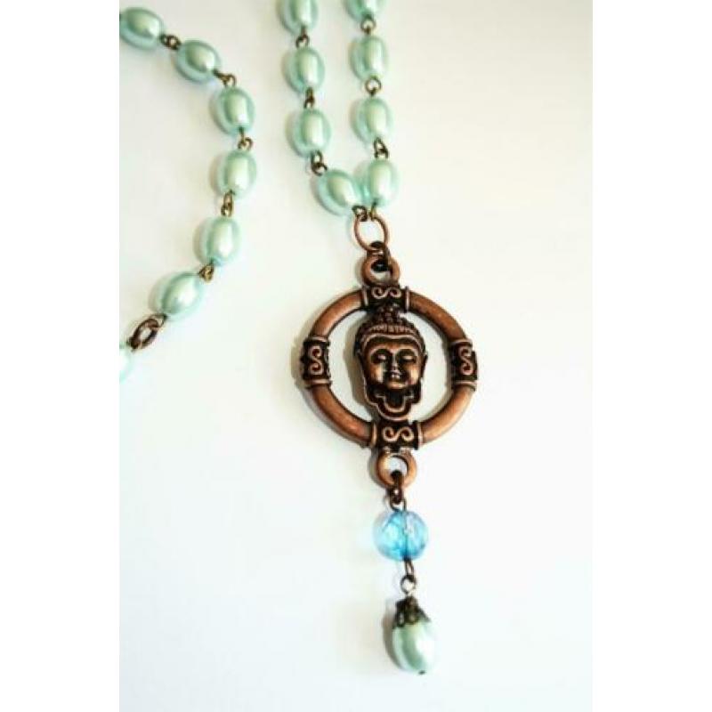 Set van een ketting en armband blauw, brons met boeddha