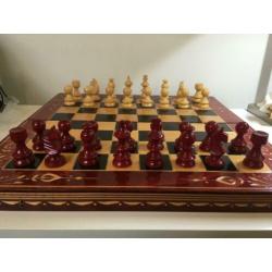A349 Handgemaakt Schaakbord Backgammon Houtsnijwerk