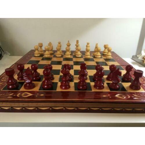 A349 Handgemaakt Schaakbord Backgammon Houtsnijwerk