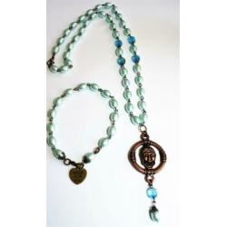 Set van een ketting en armband blauw, brons met boeddha
