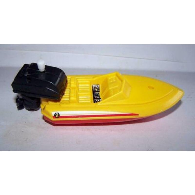 Mooie vintage speedboat met opwindbaar motortje. Igs.