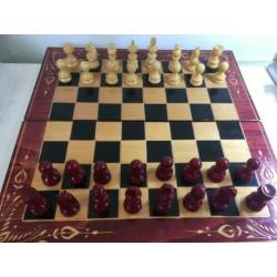 A349 Handgemaakt Schaakbord Backgammon Houtsnijwerk