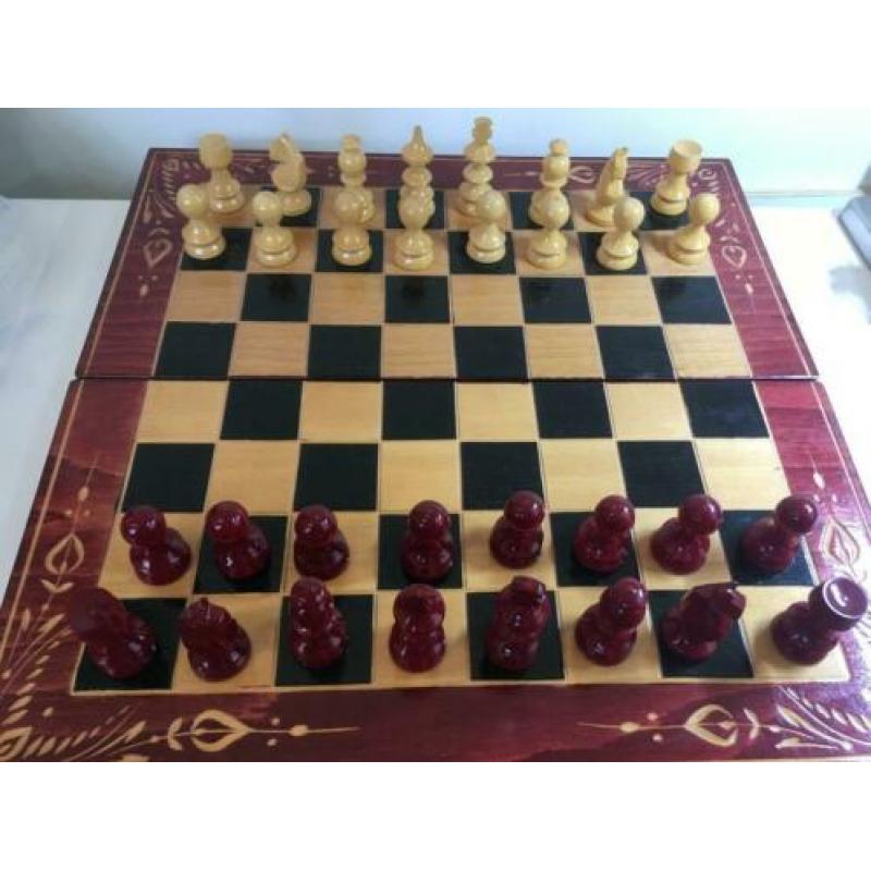 A349 Handgemaakt Schaakbord Backgammon Houtsnijwerk