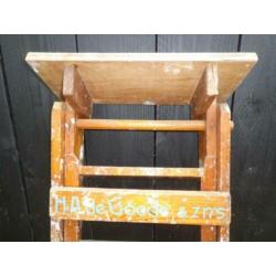 antieke houten schilderstrap/ ladder, 6 trede, 145 cm hoog