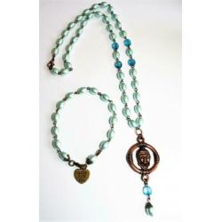 Set van een ketting en armband blauw, brons met boeddha