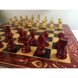 A349 Handgemaakt Schaakbord Backgammon Houtsnijwerk