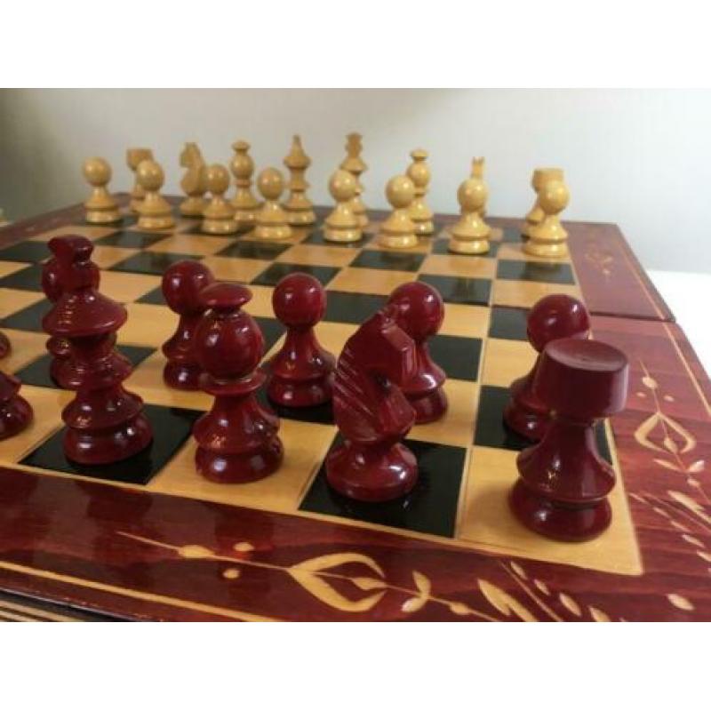 A349 Handgemaakt Schaakbord Backgammon Houtsnijwerk