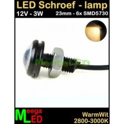 Caravan LED 12V 23mm Mini spot 3 watt Warmwit 3W zwart NDB