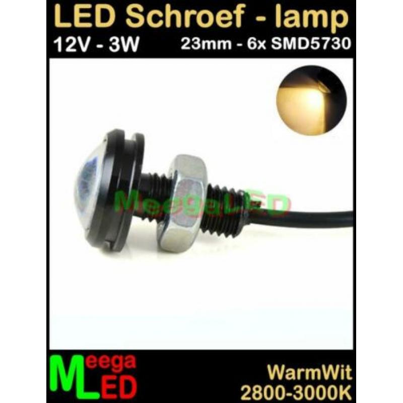 Caravan LED 12V 23mm Mini spot 3 watt Warmwit 3W zwart NDB