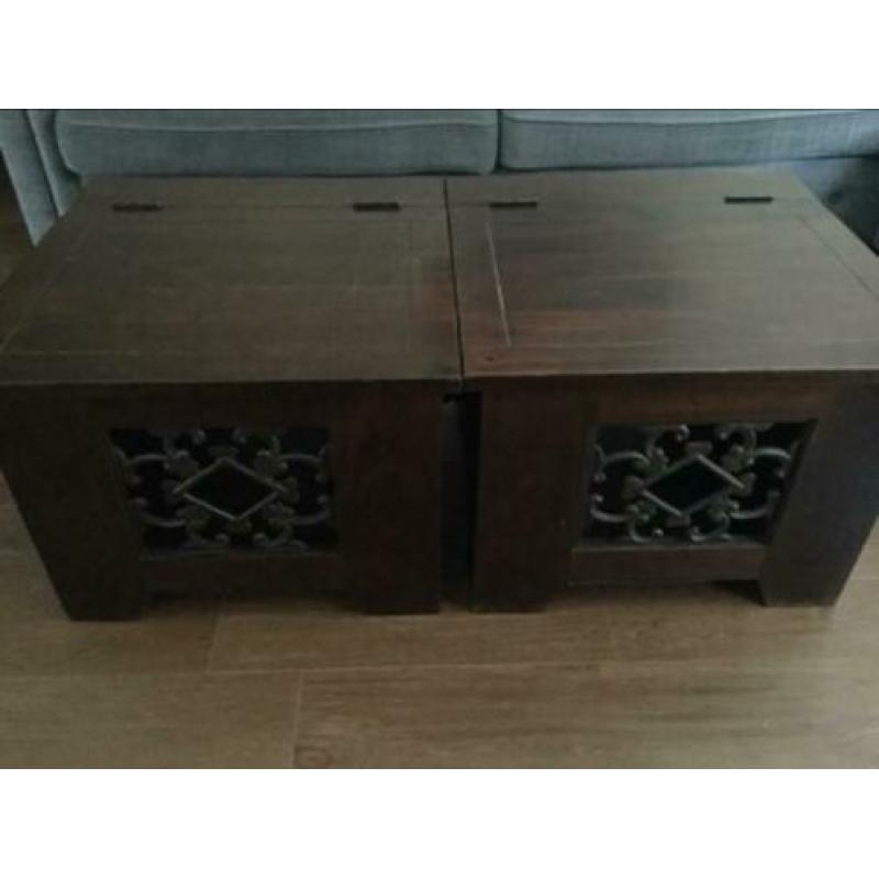 Massief houten salontafels met metalen sierwerk