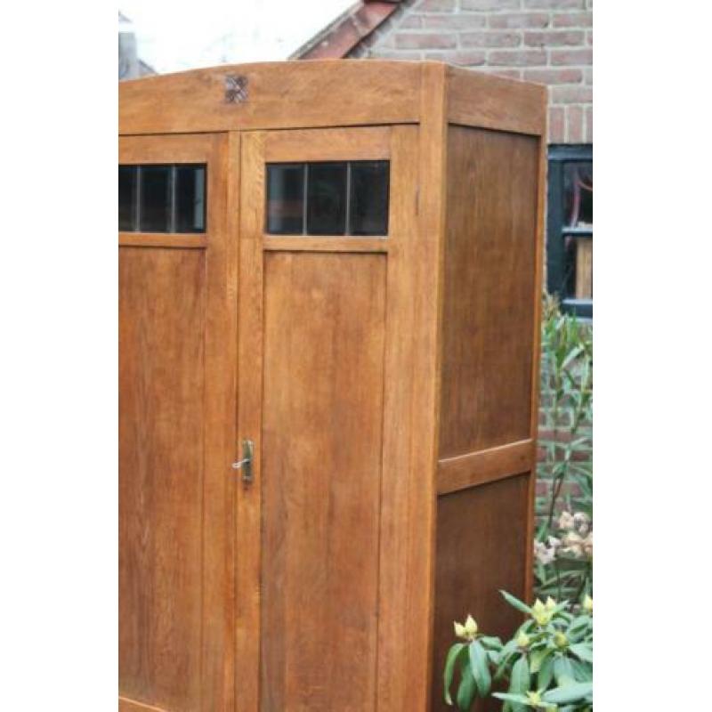 Brocante Art Deco Art Nouveau houten linnenkast kast