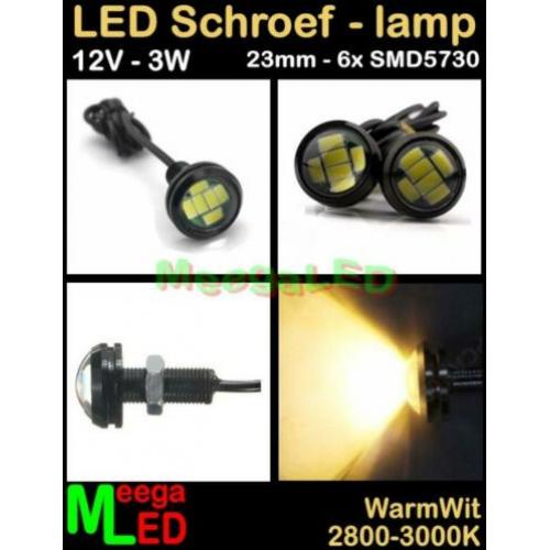 Caravan LED 12V 23mm Mini spot 3 watt Warmwit 3W zwart NDB