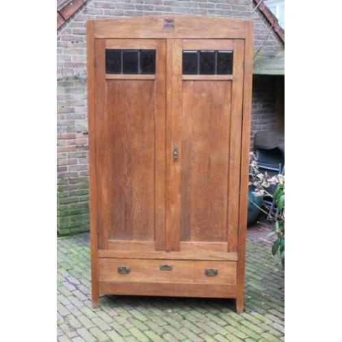 Brocante Art Deco Art Nouveau houten linnenkast kast