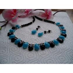 CHALCEDOON met ONYX Ketting en Oorbellen