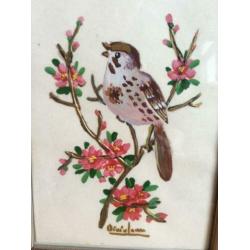 Schilderij, vogel, lijst, vintage