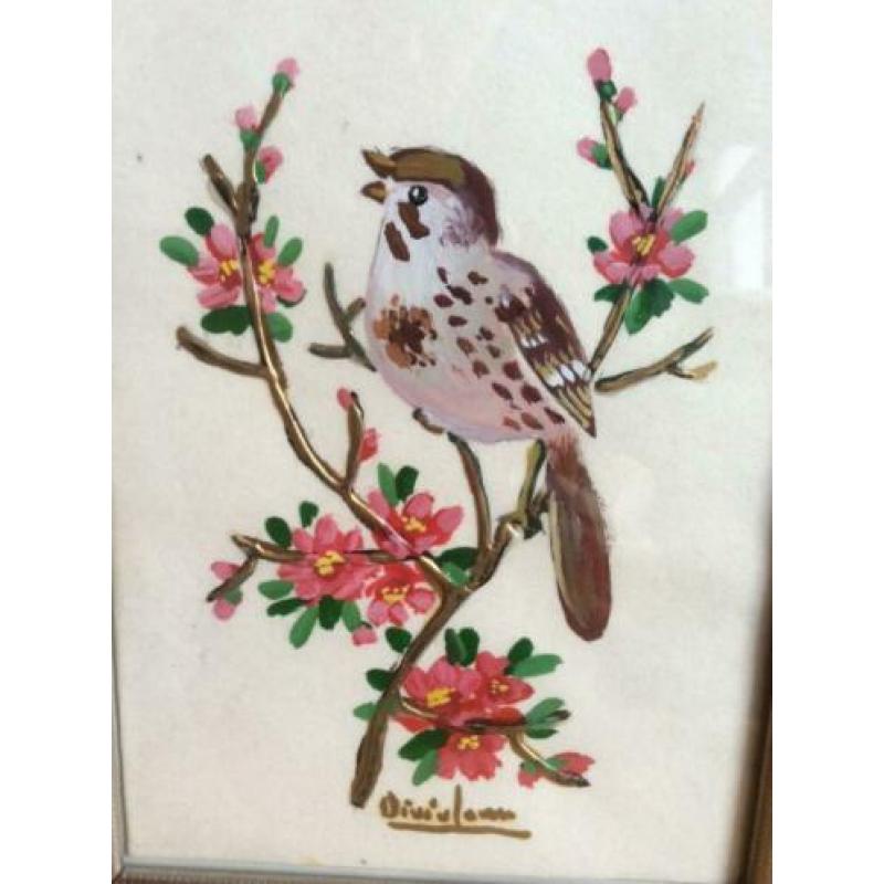 Schilderij, vogel, lijst, vintage