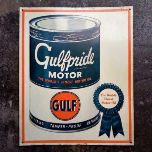 Vintage Reclamebord GULF Gulfpride Motor Olie USA no emaille