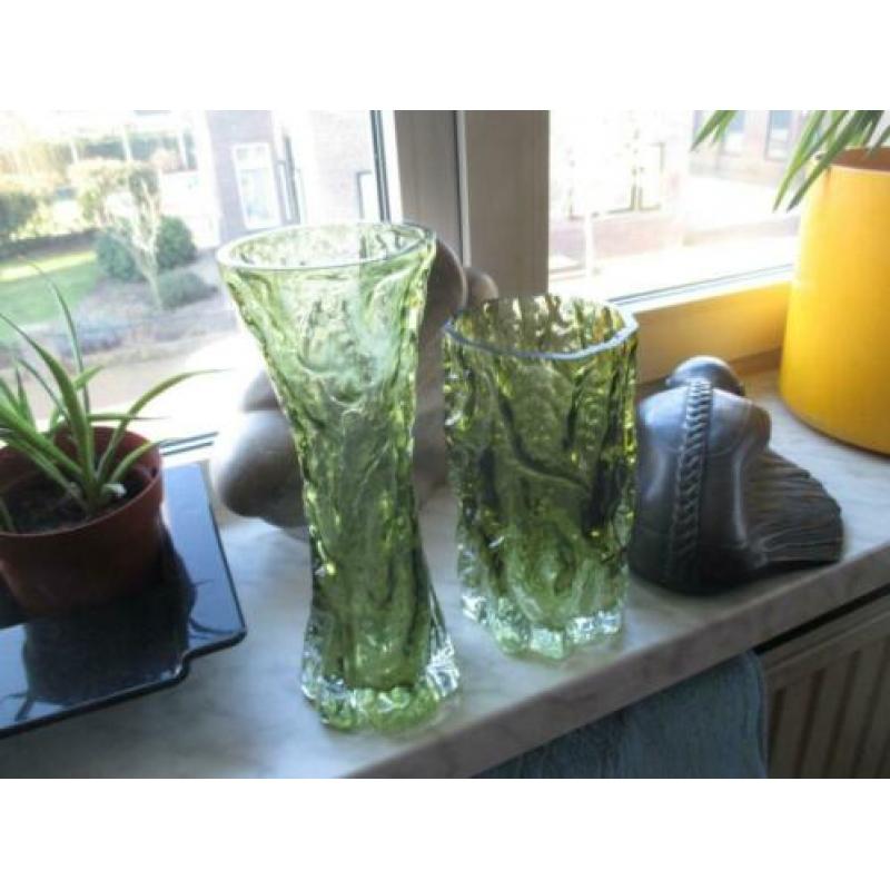 boomschors vaas vazen groen glas jaren 60 70 design retro