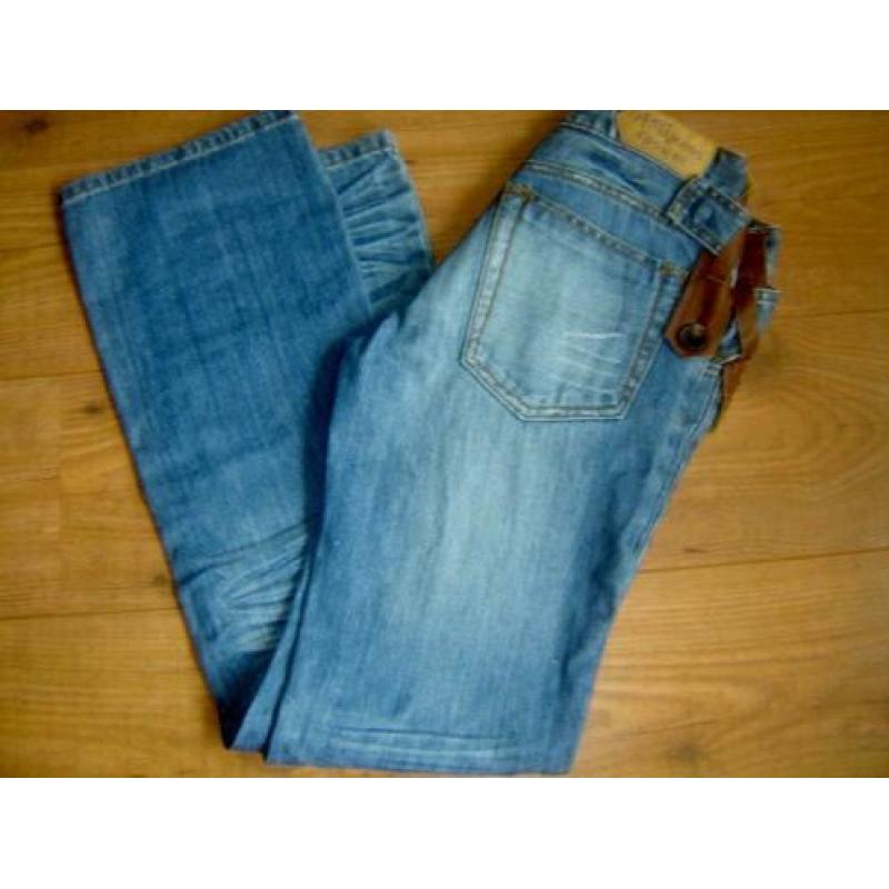 SUPER LEUKE stonewashed jeans met leren stukjes mt. 36/38
