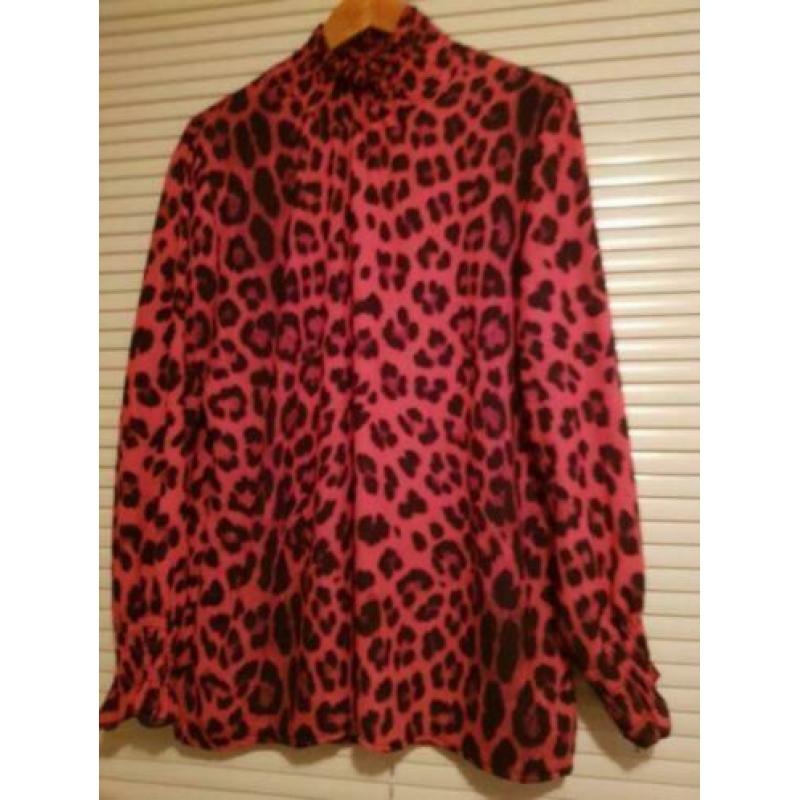 Z.G.A.N panterprint roze blouse/top met elastische kol