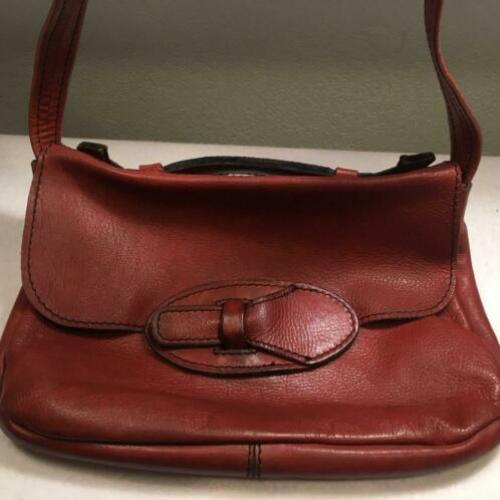 Vintage leren handtas schoudertas rood