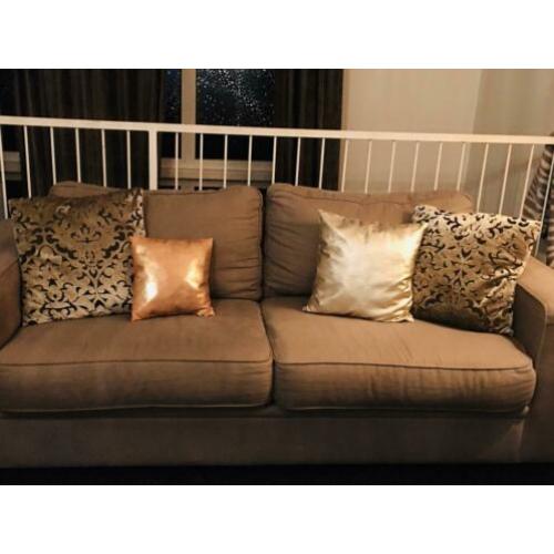 Linnen 3 persoons bank Goossens Njoy taupe bruin naturel