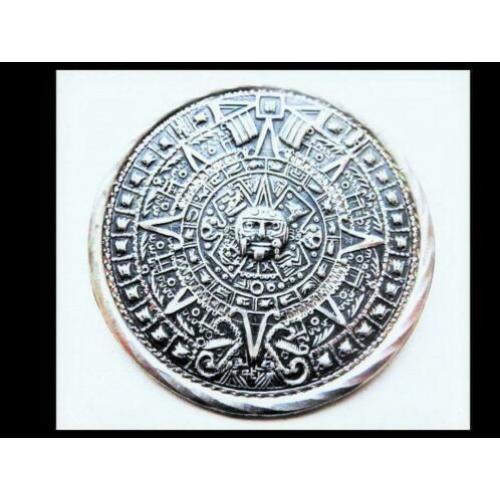 4.5 cm Zilveren Hanger/Broche Design Azteekse Kalender!