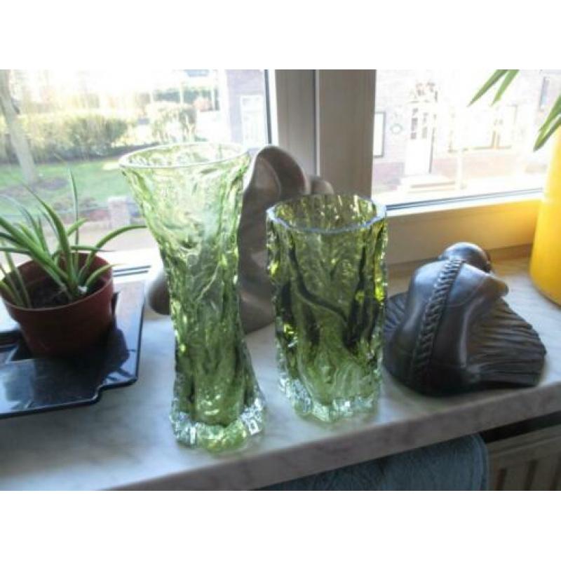 boomschors vaas vazen groen glas jaren 60 70 design retro