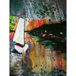 Schilderij "huisjes aan de rivier" acryl gieten