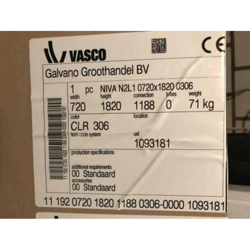 Designradiator Vasco Niva N2L1 720mm x 1820mm 2237 Watt