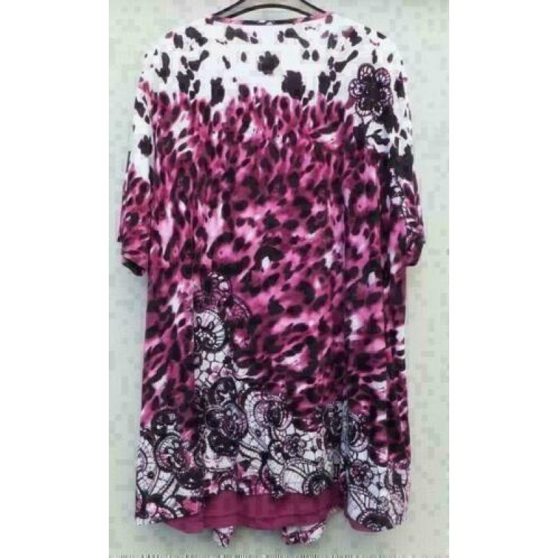 BONITA cerise/wit/zwart bewerkt tuniek mt 46