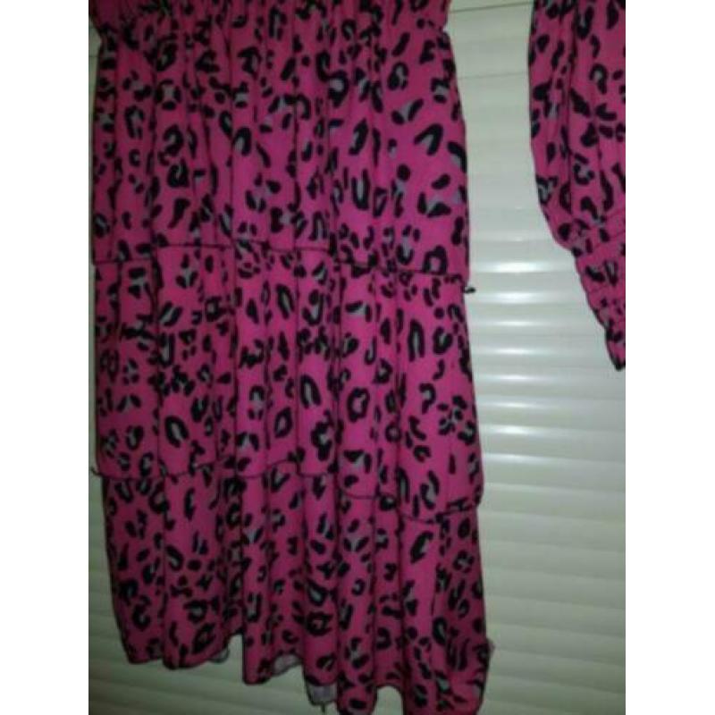 NIEUW roze jurk met panterprint maat M 38/40
