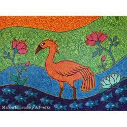 Handgeschilderd Schilderij "Red Riverbird" 60x80cm Kunst