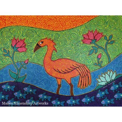 Handgeschilderd Schilderij "Red Riverbird" 60x80cm Kunst