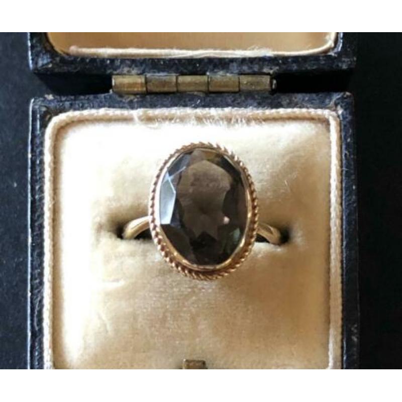 9 karaat gouden ring rookkwarts maat 16,5
