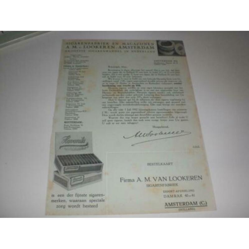 Reclame voor Sigarenfabriek A.M van Lookeren A'dam 1932