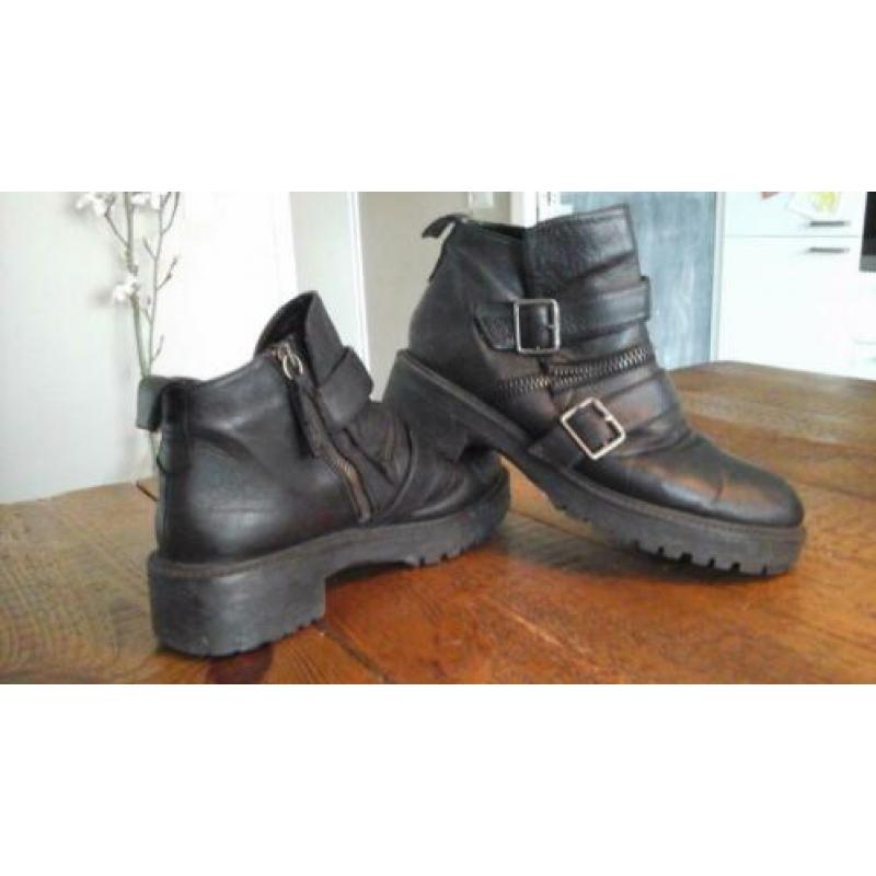 Biker boots Zara zwart leer 39 enkellaarzen